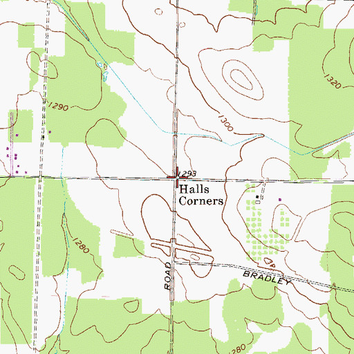 Topographic Map of Halls Corners, PA