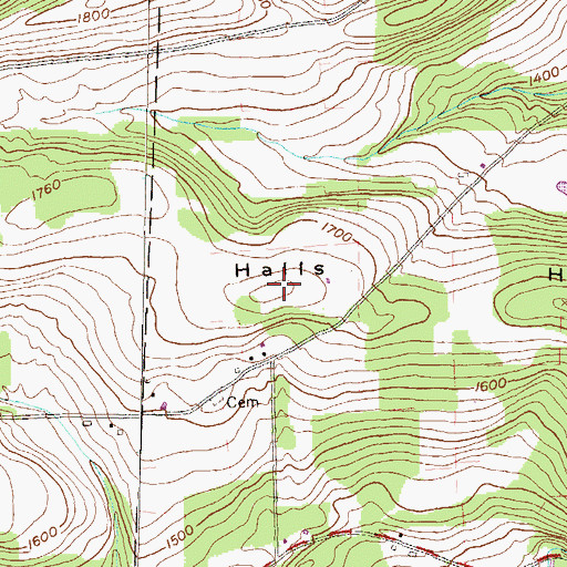 Topographic Map of Halls Hill, PA