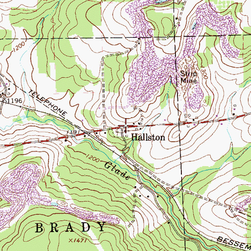 Topographic Map of Hallston, PA