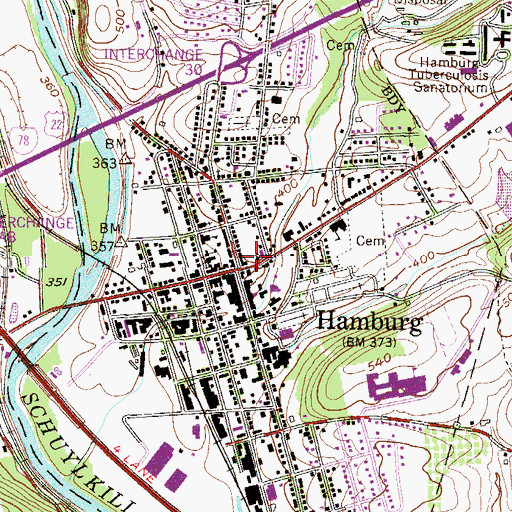 Topographic Map of Hamburg, PA