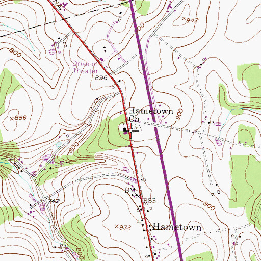Topographic Map of Hametown Church, PA