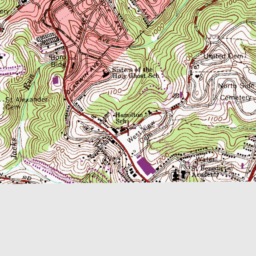 Topographic Map of Hamilton School, PA