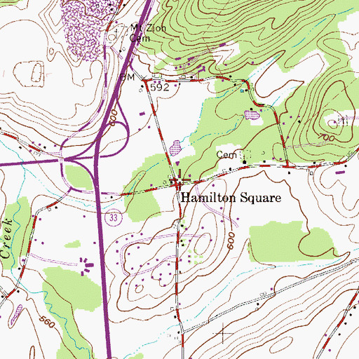 Topographic Map of Hamilton Square, PA