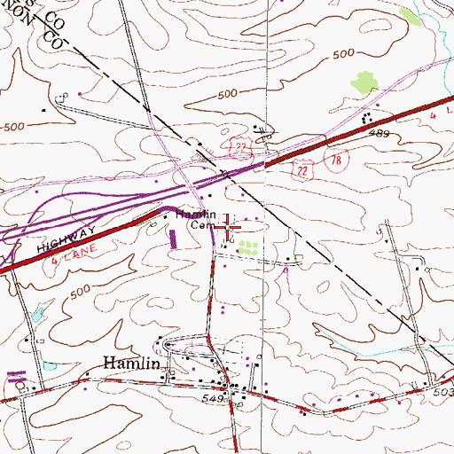 Topographic Map of Hamlin Cemetery, PA