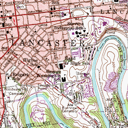 Topographic Map of Hand Junior High School, PA