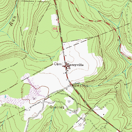 Topographic Map of Haneyville Church, PA