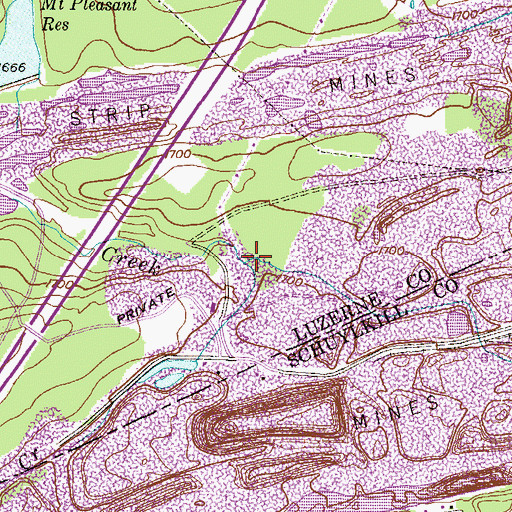 Topographic Map of Hunkydory Creek, PA
