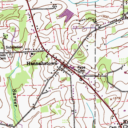 Topographic Map of Hannahstown, PA