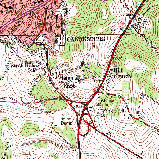 Topographic Map of Hannas Knob, PA