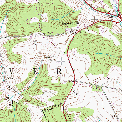 Topographic Map of Hanover Cemetery, PA