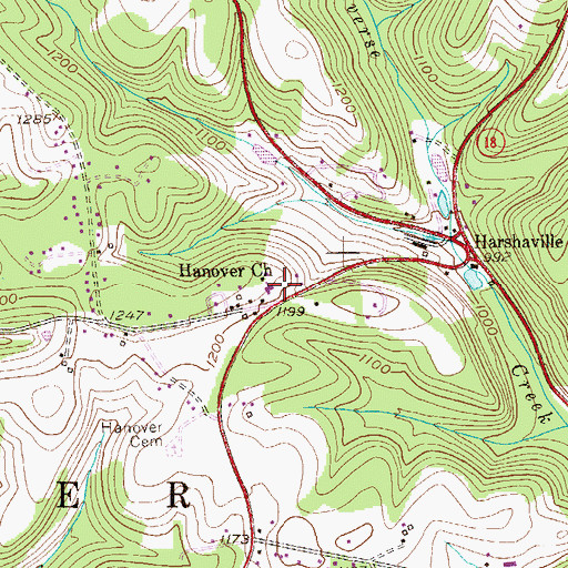 Topographic Map of Hanover Church, PA