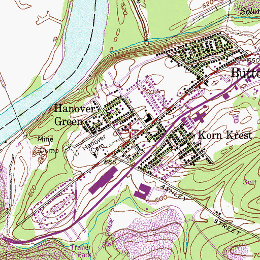 Topographic Map of Hanover Green, PA