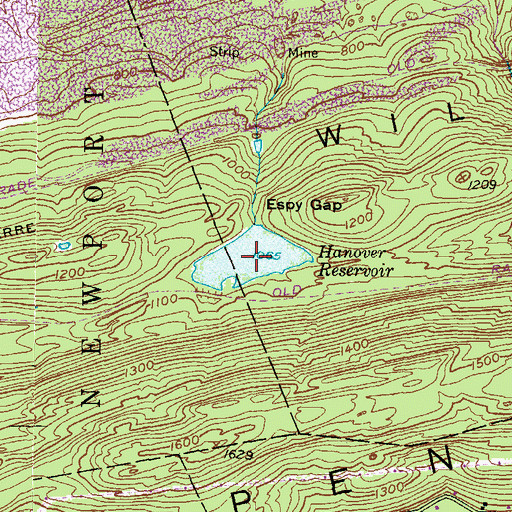 Topographic Map of Hanover Reservoir, PA