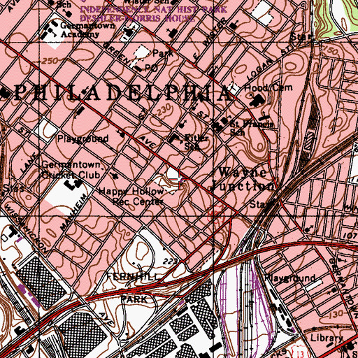 Topographic Map of Happy Hollow Recreation Center, PA