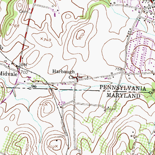 Topographic Map of Harbaugh Church, PA