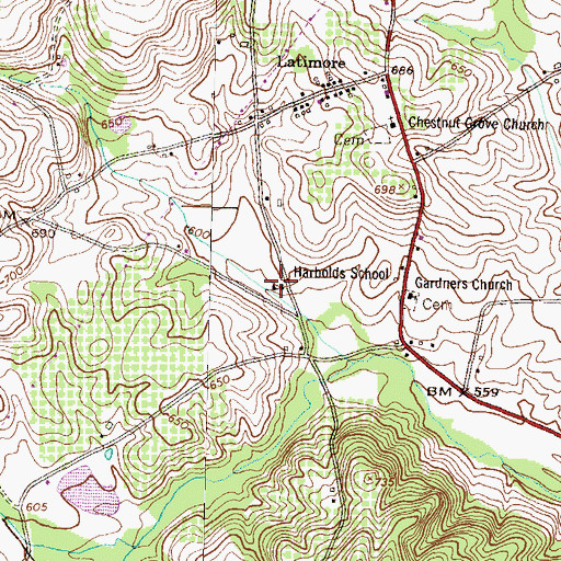 Topographic Map of Harbolds School, PA