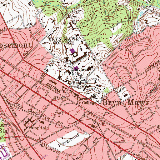 Topographic Map of Harcum Junior College, PA