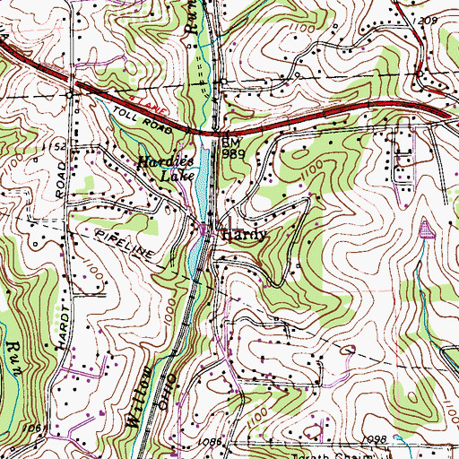 Topographic Map of Hardy, PA