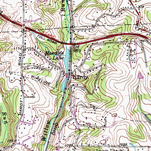 Topographic Map of Hardy, PA