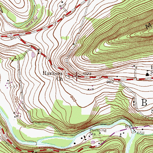 Topographic Map of Saint Peter's 'Hargers' Union Church of Christ, PA