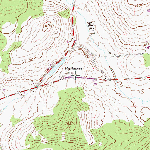 Topographic Map of Harkness Cemetery, PA