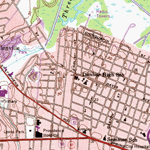 Topographic Map of Dunbar High School, AL