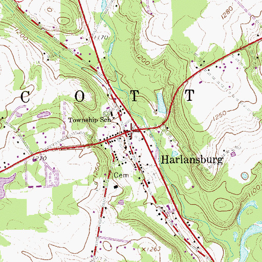 Topographic Map of Harlansburg, PA