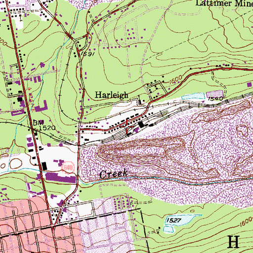 Topographic Map of Harleigh, PA