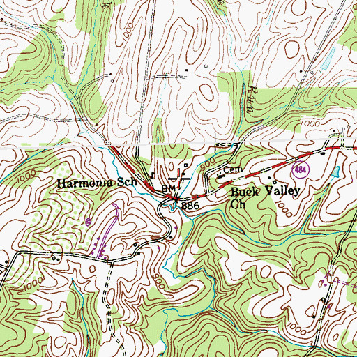 Topographic Map of Harmonia School, PA