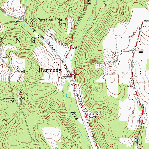 Topographic Map of Harmony, PA