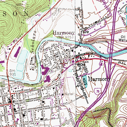 Topographic Map of Harmony, PA