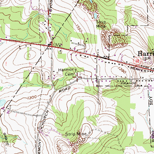 Topographic Map of Harmony Cemetery, PA