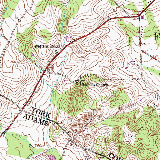Topographic Map of Harmony Church, PA