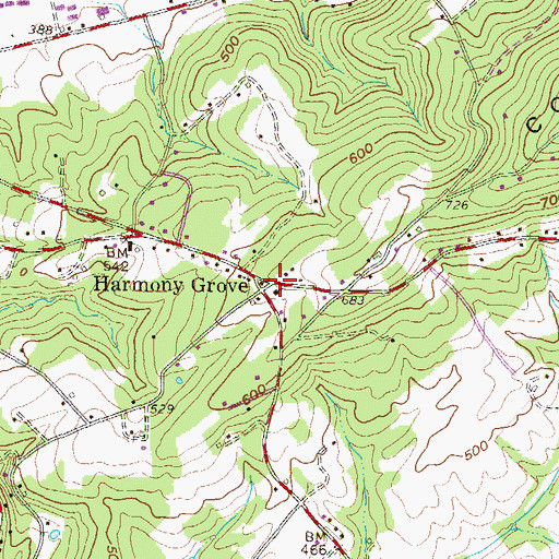 Topographic Map of Harmony Grove, PA