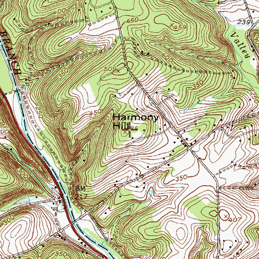 Topographic Map of Harmony Hill, PA