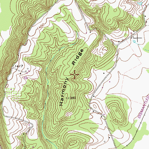 Topographic Map of Harmony Ridge, PA