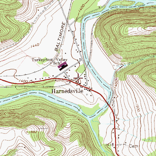 Topographic Map of Harnedsville, PA