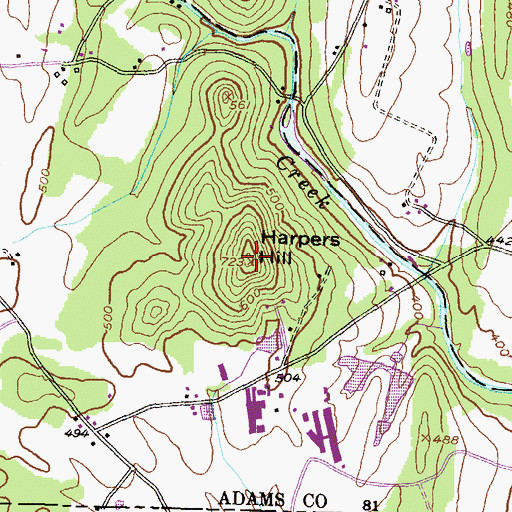 Topographic Map of Harpers Hill, PA