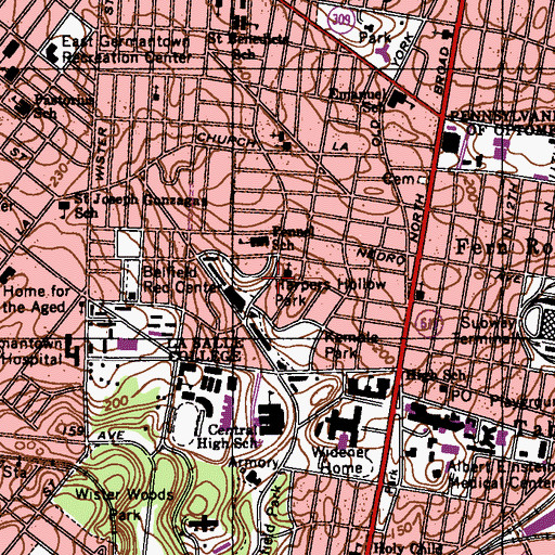 Topographic Map of Harpers Hollow Park, PA