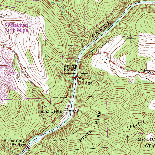 Topographic Map of Harris Bridge, PA