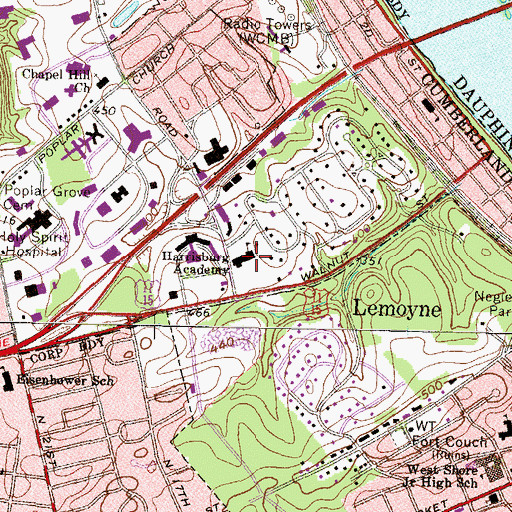 Topographic Map of Harrisburg Academy, PA