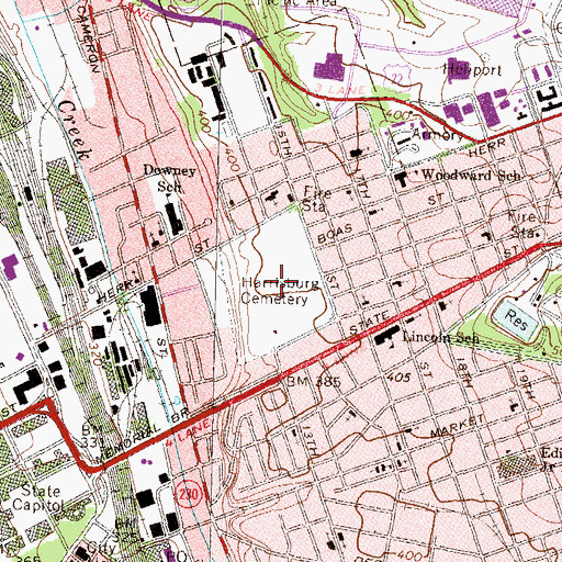 Topographic Map of Harrisburg Cemetery, PA