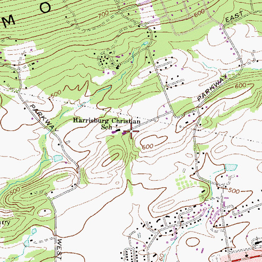 Topographic Map of Harrisburg Christian School, PA