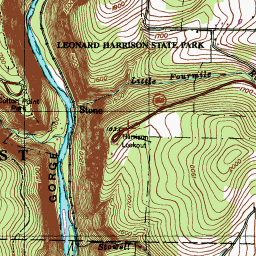 Topographic Map of Harrison Lookout, PA