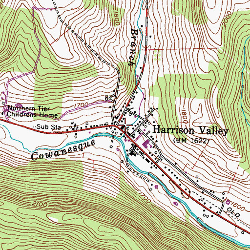 Topographic Map of Harrison Valley, PA