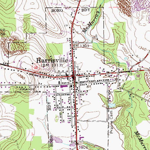 Topographic Map of Harrisville, PA
