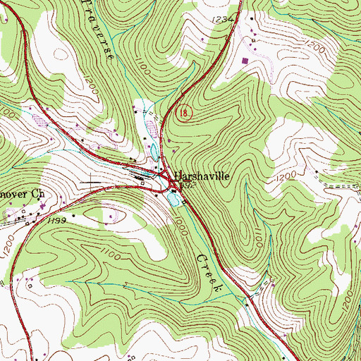Topographic Map of Harshaville, PA