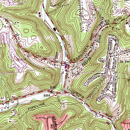 Topographic Map of Harts Run, PA