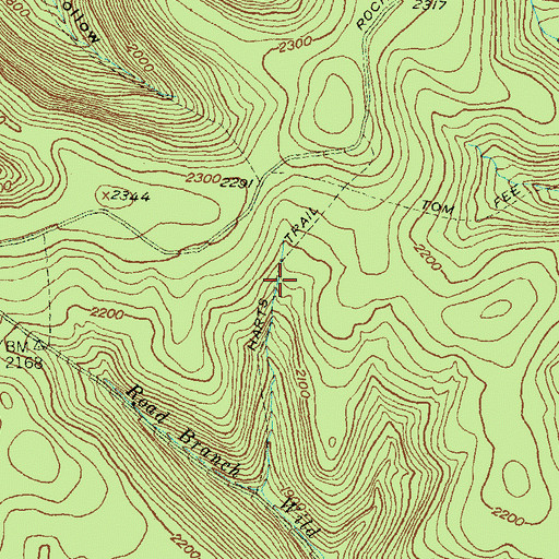Topographic Map of Harts Trail, PA