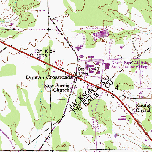 Topographic Map of Duncan Crossroads, AL